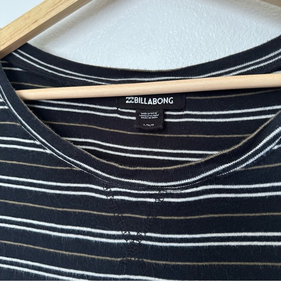Billabong Black Stripe Cropped Babydoll Tee T-Shirt Top Tan White — Size L - Picture 4 of 5